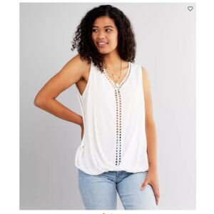 Daytrip Tank Size XS elastic waist peasant top Sleeveless Boho Lightweight White